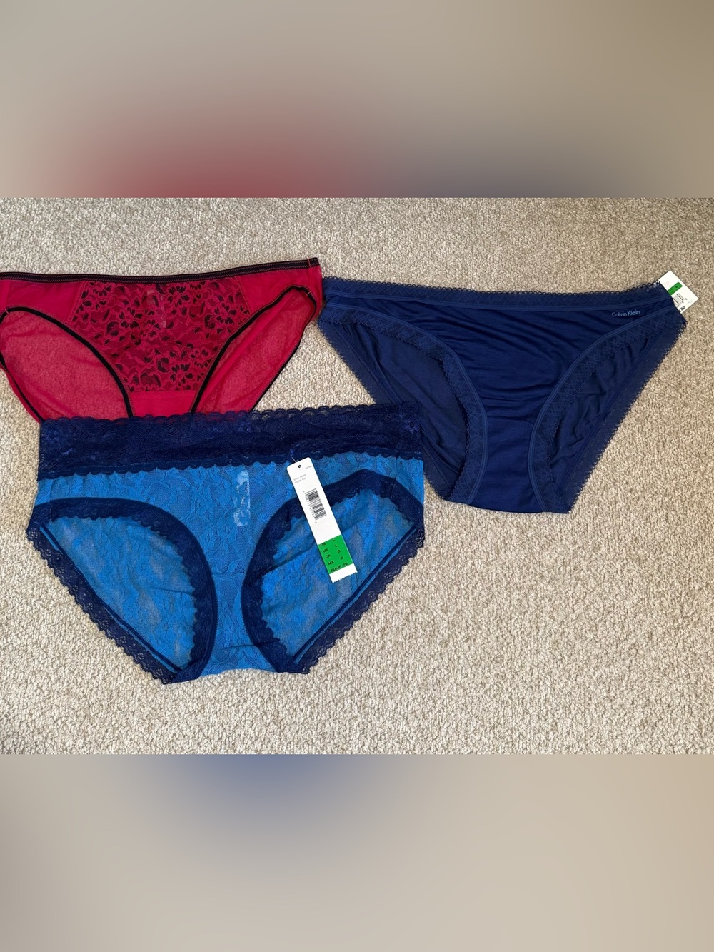 1 Calvin Klein & 2 DKNY Lace  Panties - Hot pink,Navy, Blue